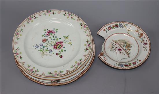 Five 18th century Chinese export famille plates or bowls